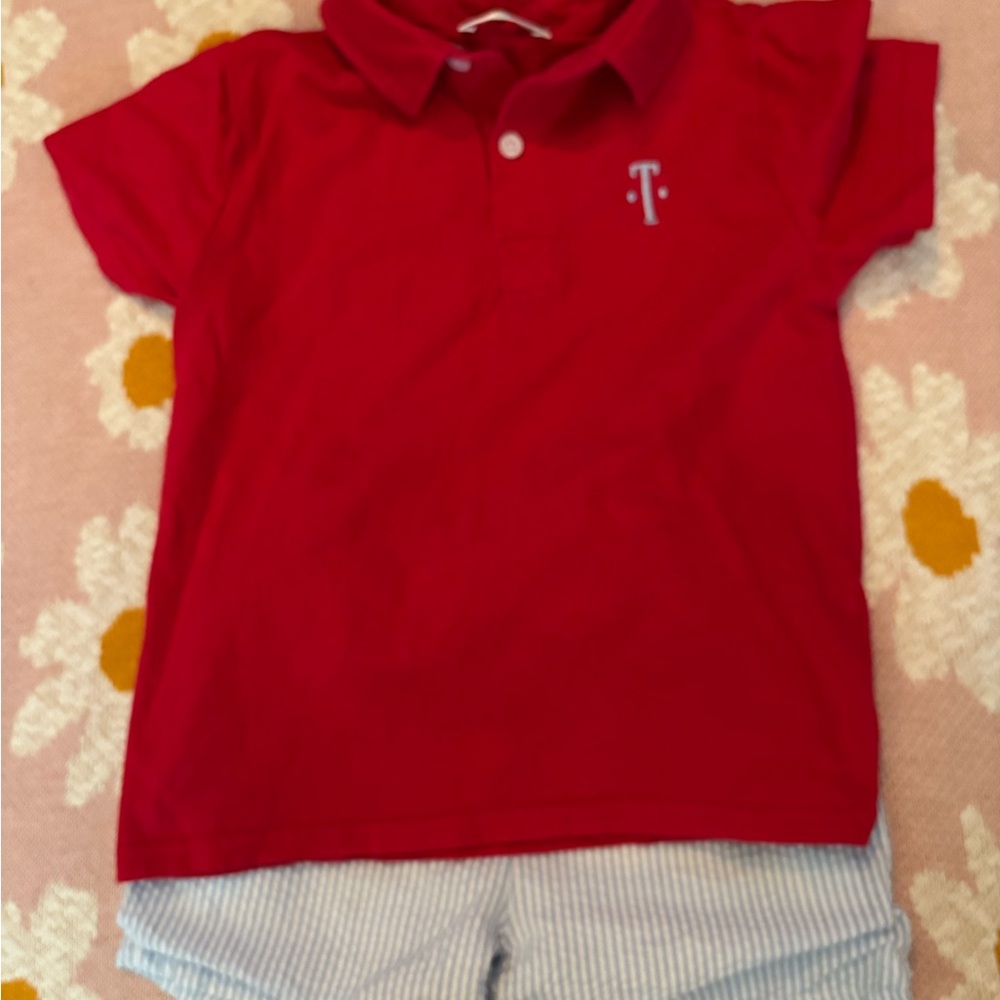 Cecil and Lou Boys monogrammed polo shirt and seersucker shorts size 5t